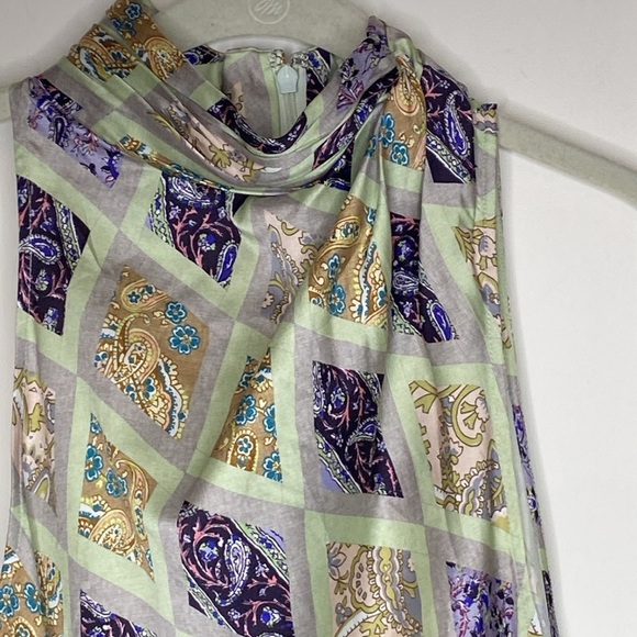 CINQ A SEPT Sleeveless High Neck Paisley Print Top Size Large Green / Purple - Picture 5 of 7